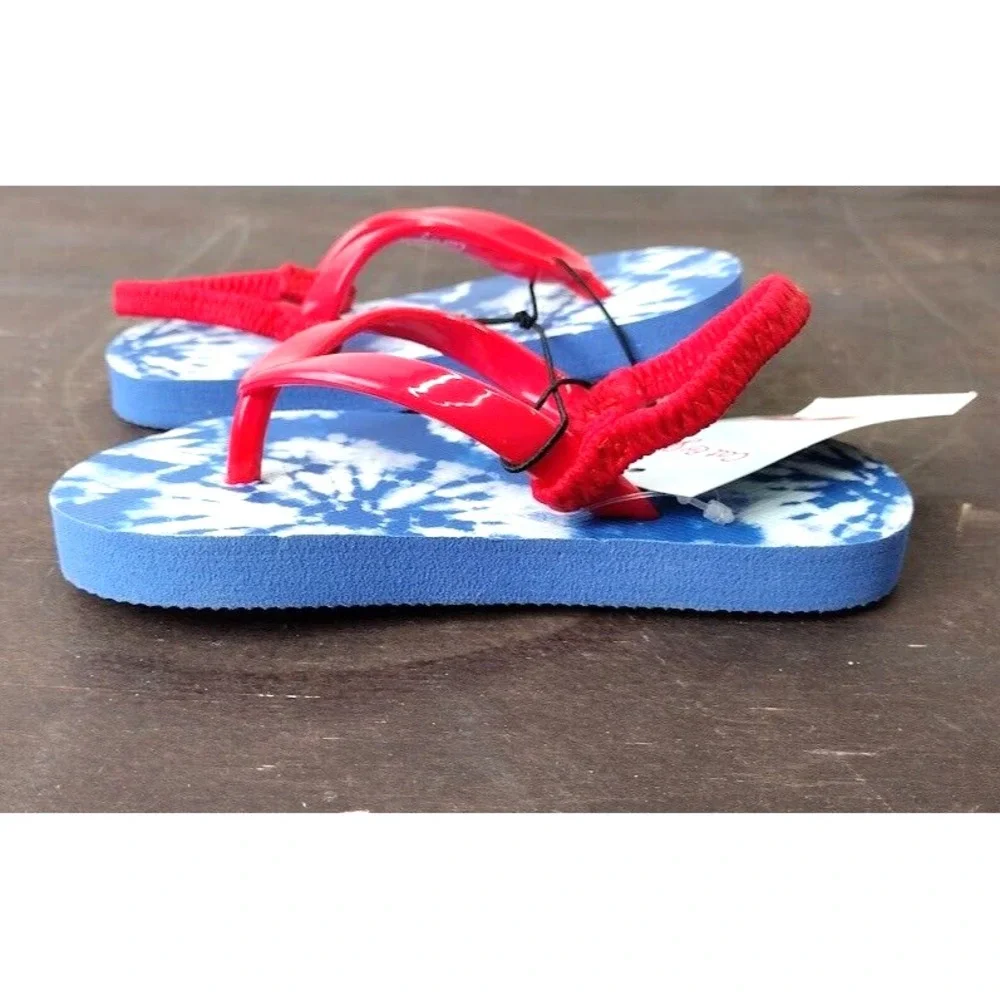 Cat and Jack Kids Toddler Sandals‎ Flip Flops Blue Tie Dye Red Strap Size M 7/8